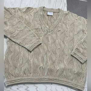 COOGI - Australia - Neutral Beige Cable V-Neck Sweater